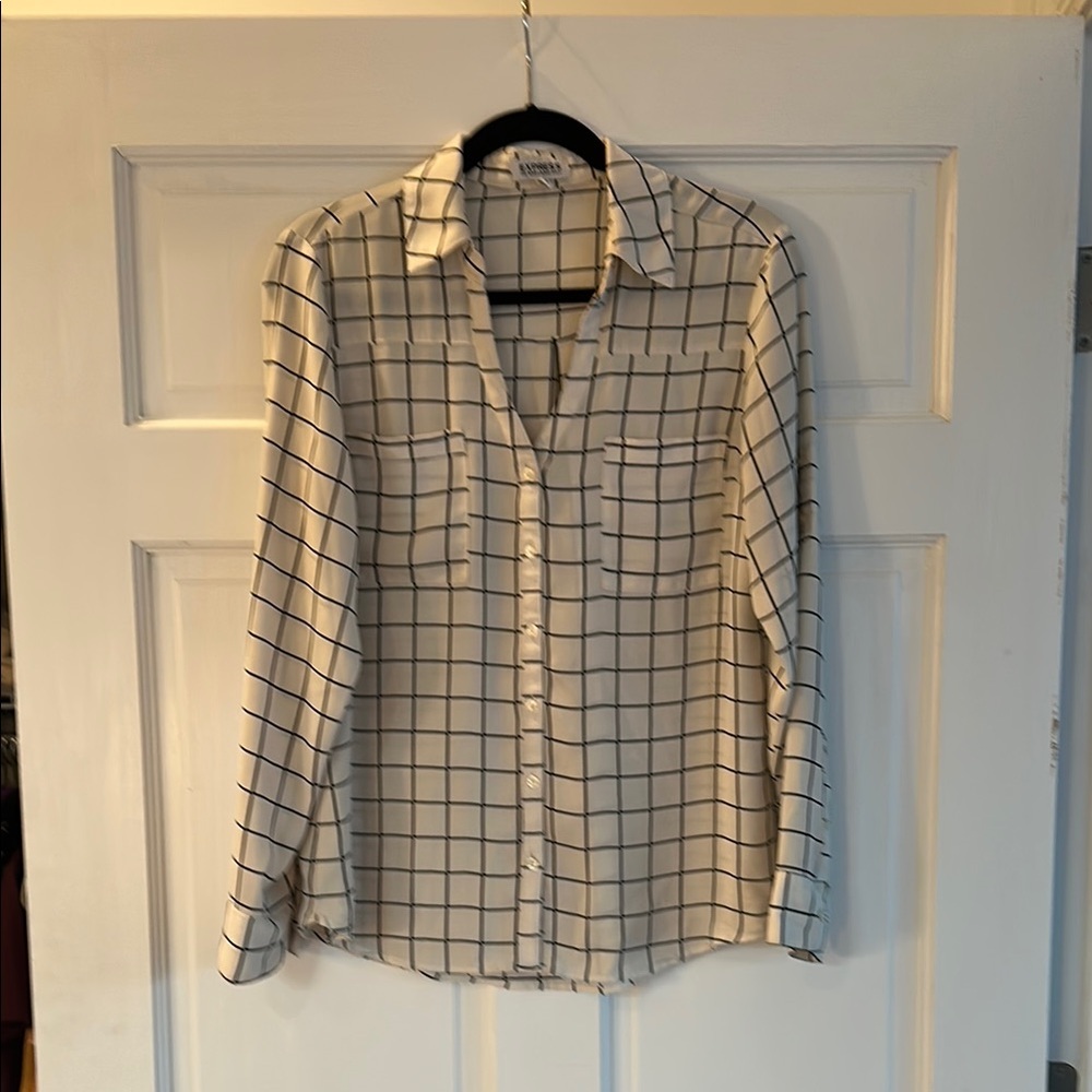 Express Cream and Black Grid Portofino Shirt